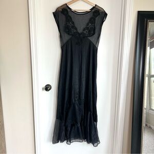 Vintage Avon Fashion Black Lace Delicate Mesh Maxi Nightgown, Size Medium